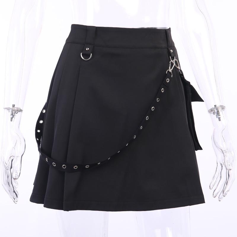 Harajuku Punk Gothic Black High Waist Black Skirts Women Sexy Patchwork Bandage Mini Female Streetwear Black Skirt