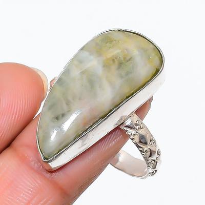 Bague Fait Main en Argent Sterling 925 avec Pierre Naturelle Jasper Bourdon Taille 10 k2d78