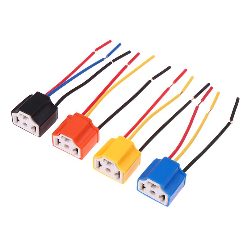2 Stück/Set Keramik-Lampenfassung H4 für Auto mit 3 Löchern Kupferdraht Verkabelung Lampenstecker Auto-Scheinwerferlampenhalter Lichtstrahl-Sockelstecker