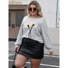Mesh 3D Floral Patchwork Round Neck Top Women's Autumn Base Shirt Plus Size Women's Casual T-Shirt