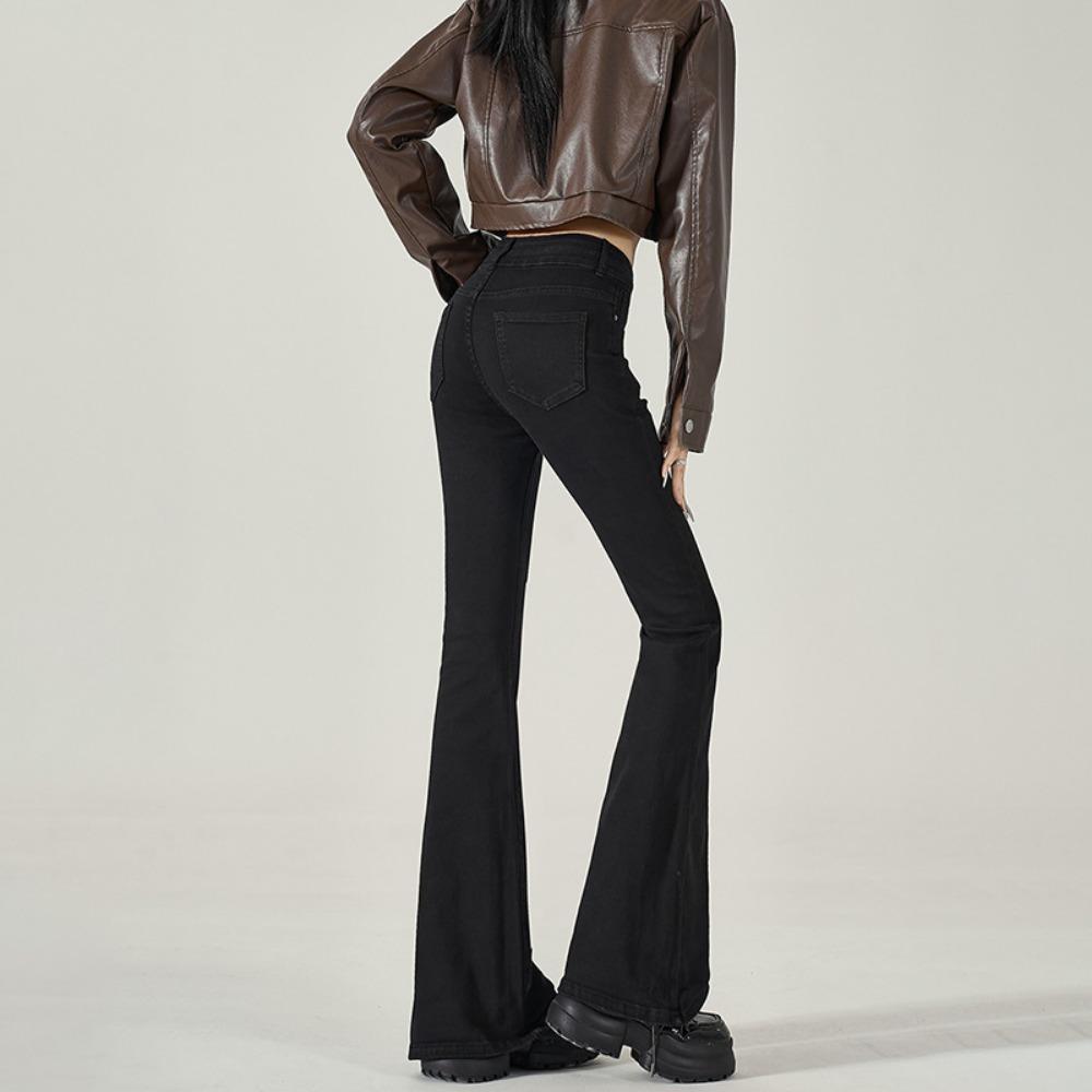 Commuter slightly stretch jeans women's autumn new thin high-waisted tight-fitting horn mopping horseshoe trousers