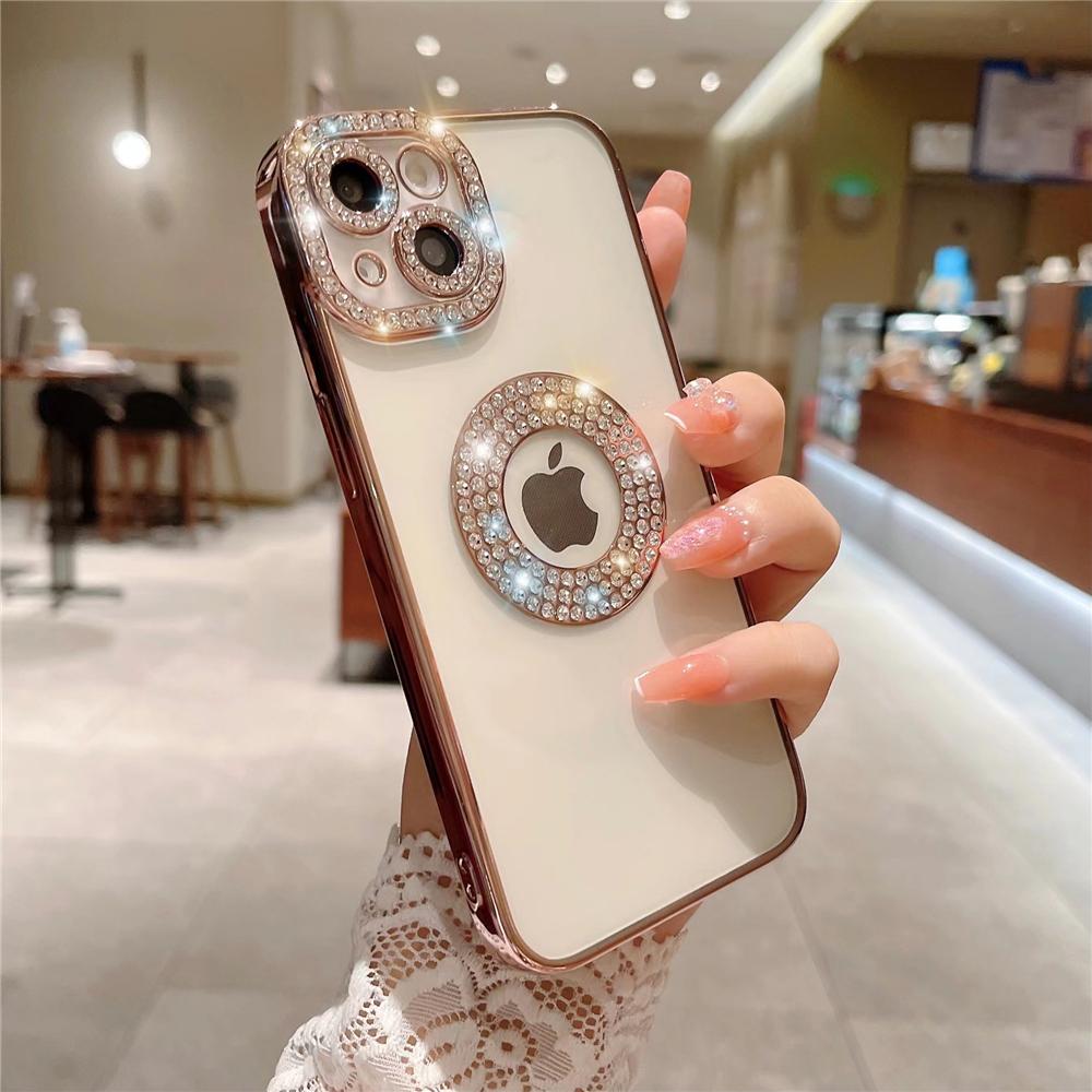 Luxury Plating Flash Diamond Glitter Phone Case For iPhone 11 12 13 15 16 Pro Max 14 Plus Hollow Rhinestone Soft Silicone Cover