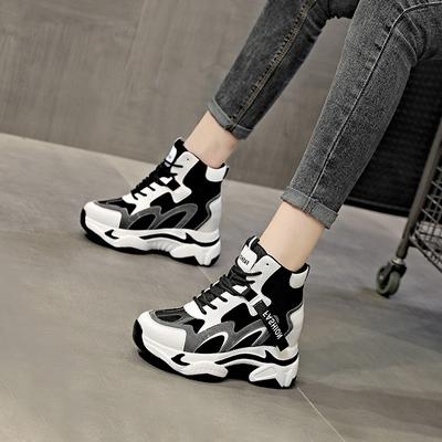 Damen High-Top Schuhe lässig Sport Student Damen Einzelschuhe dicksohlige Keile erhöhen die Höhe