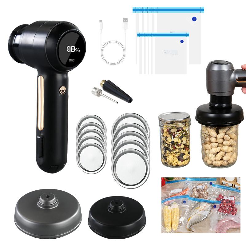 

Электрический ручной вакуумный упаковщик для банок Мейсона для хранения продуктов, беспроводной вакуумный упаковщик, насадка без запаха, набор для банок с широким горлышком/запаянных пакетов/надувания шаров чёрный