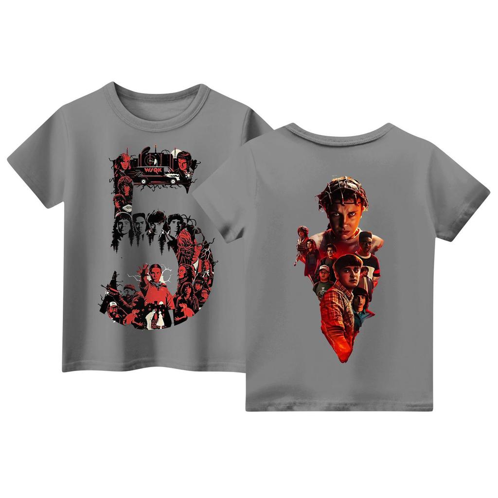 Children's Short Sleeve Tops Casual Print T Shirt Round Neck Pullover Blouse