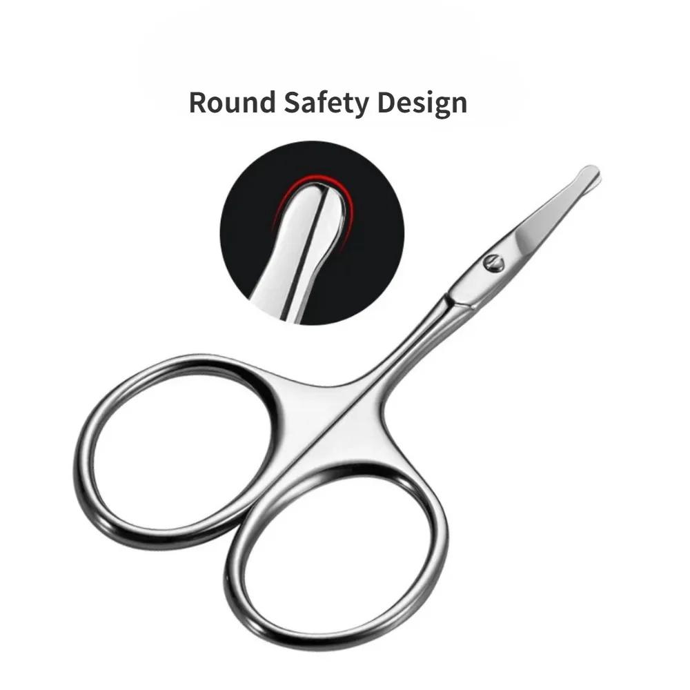 Profesjonalne nożyczki do nosa ze stali nierdzewnej, precyzyjne, okrągłe, bezpieczne, nożyczki do włosów na twarzy, maszynka do przycinania brwi, nożyczki do makijażu