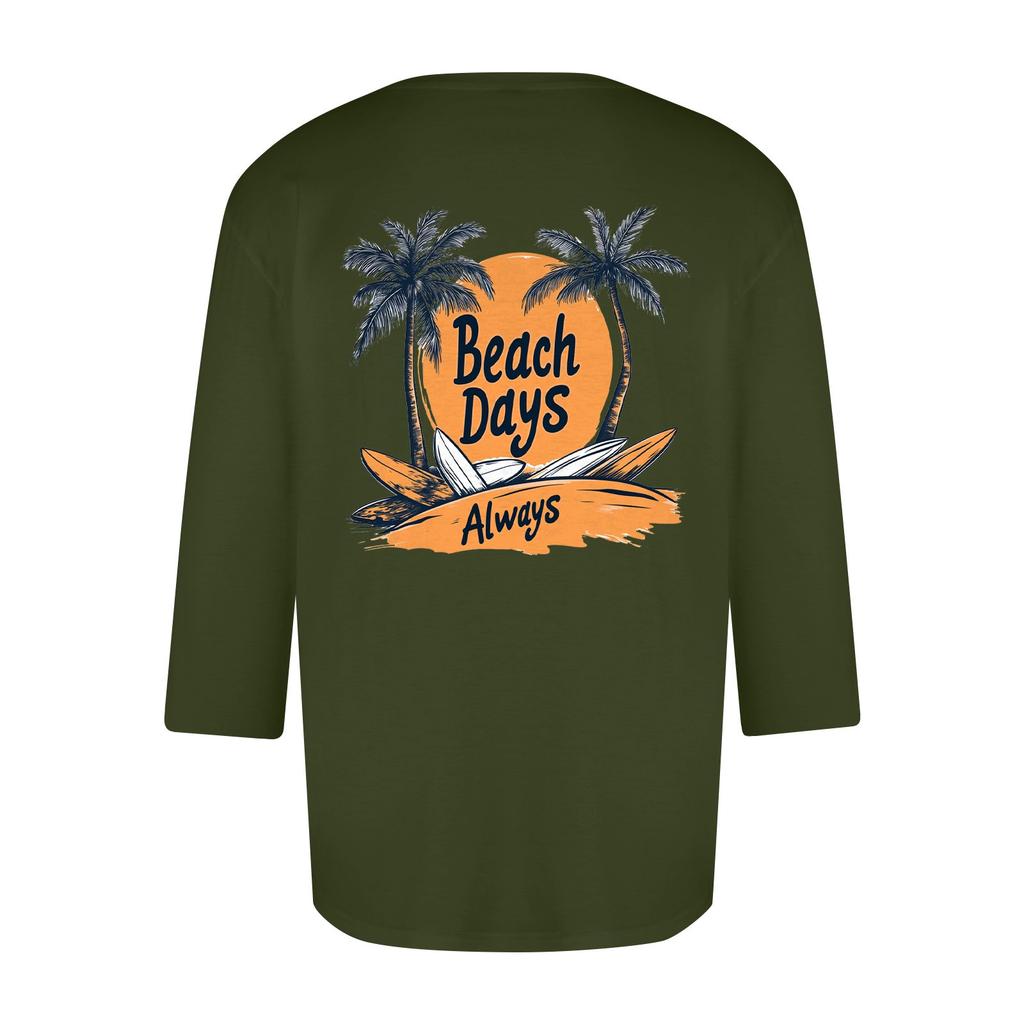 Men's casual and fashionable printed collar three-quarter sleeve top T-shirt