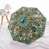 Peacock Feather Mandala Automatic Opening Folding Umbrella - 8 Bone Iron Frame, Suitable for Fans, Travel, Daily Use, Gift for Outdoor Enthu