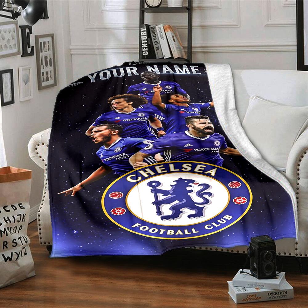 Chelsea Fc Football Player Personalized Text Blanket Gift Customizable Blanket Soft & Cozy Great for Home Decor Couch Bed Seaside