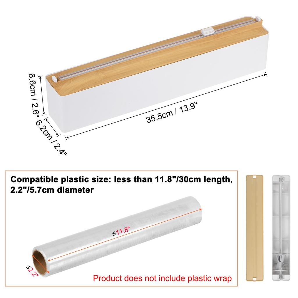 Uxcell Plastic Wrap Dispenser, 31cm X 5.5cm, with Cutter and Magnetic Bottom, for Tin Foil, Wrap, and Aluminum Foil, Wood Color