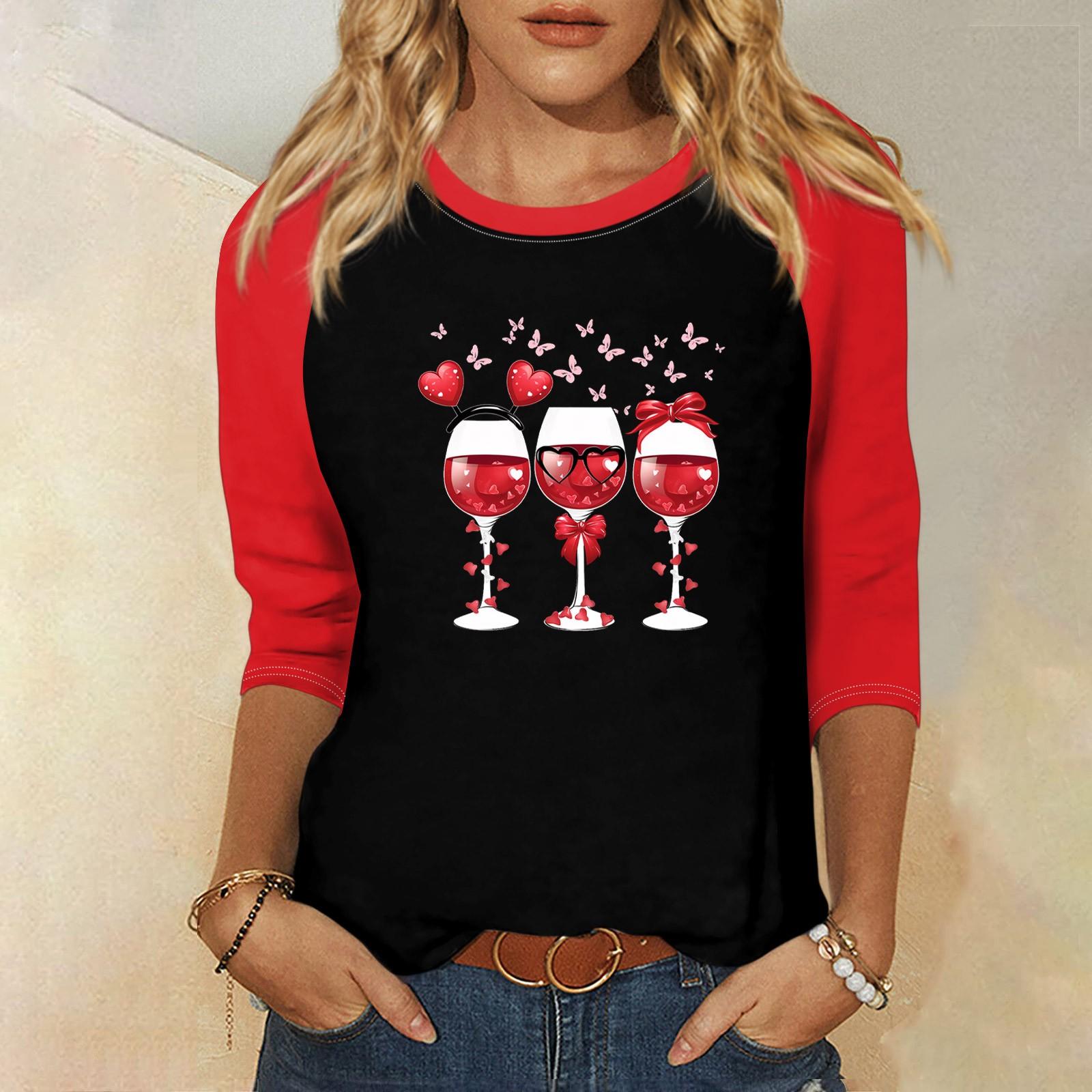 

Рубашка для женщин, модная, повседневная, рукав реглан, круглый вырез, рукав 3/4, свободная, с принтом, футболка, топ S