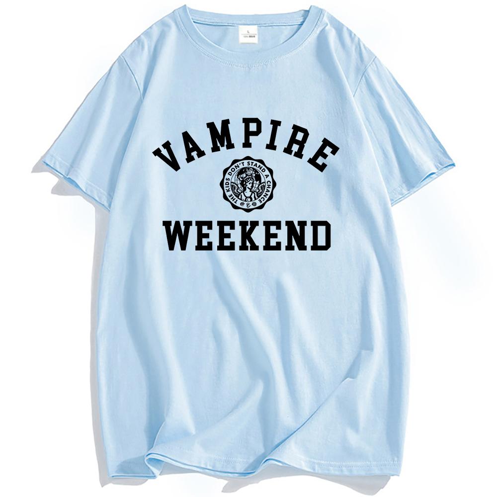VAMPIRE WEEKEND Collegiate T-shirt Summer Short Sleeve Cotton Male Tshirts Round Neck Fashion Printing T Shirts Men Women Tees