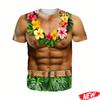 Grafica divertente muscoli addominali, Uomo Hawaiano Girocollo Manica Corta Moda Casual, Festa di Strada Vacanza