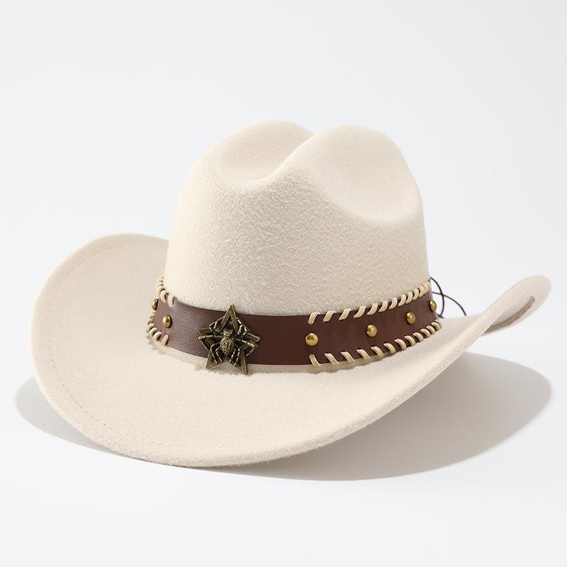Western cowboy hat top hat versatile solid color big brim woolen jazz hat accessories gift hat men's and women's hats