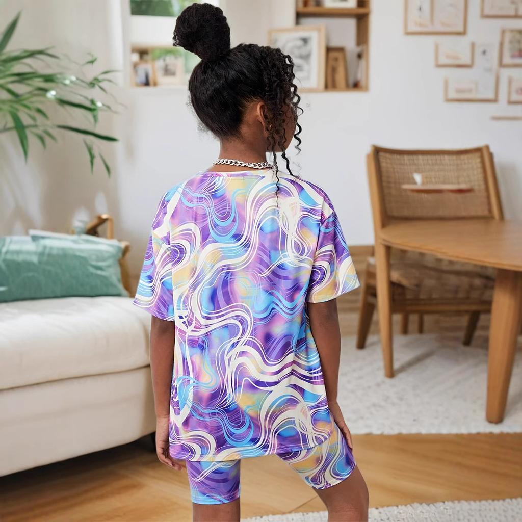 Girls' Fashionable Short-sleeved T-shirt and Short-pant Set for Summer Children's Casual Outfit