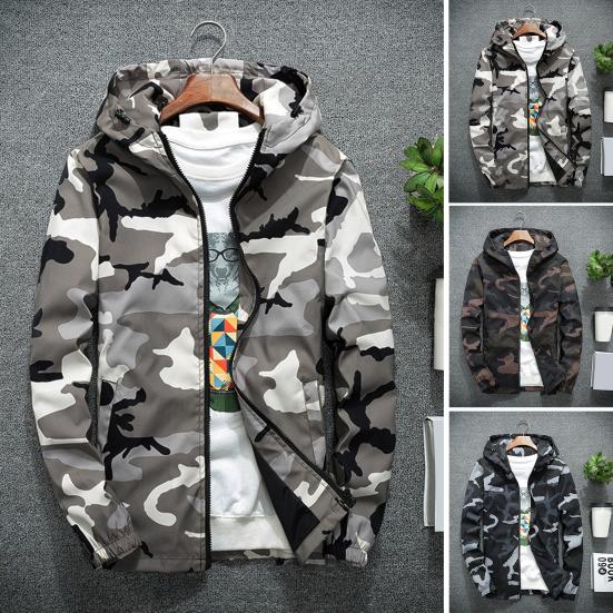 Men Winter Coat Camouflage Zipper Long Sleeves Cardigan Soft Cold-proof Hooded Plus Size Spring Jackets Coat for Outdoor