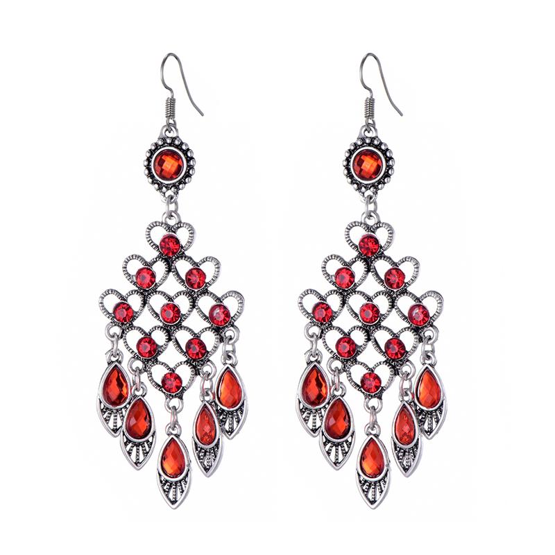 Fashion Ethnic Vintage Bohemian Drop Dangle Long Earrings For Women Geometric Crystal Rhinestone Wedding Earrings Zircon Gift красный