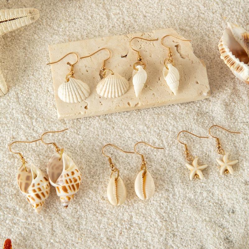 Bohemian Shell Starfish Earrings Set Beach Wind Conch Scallop Earrings Earrings Accessories Women