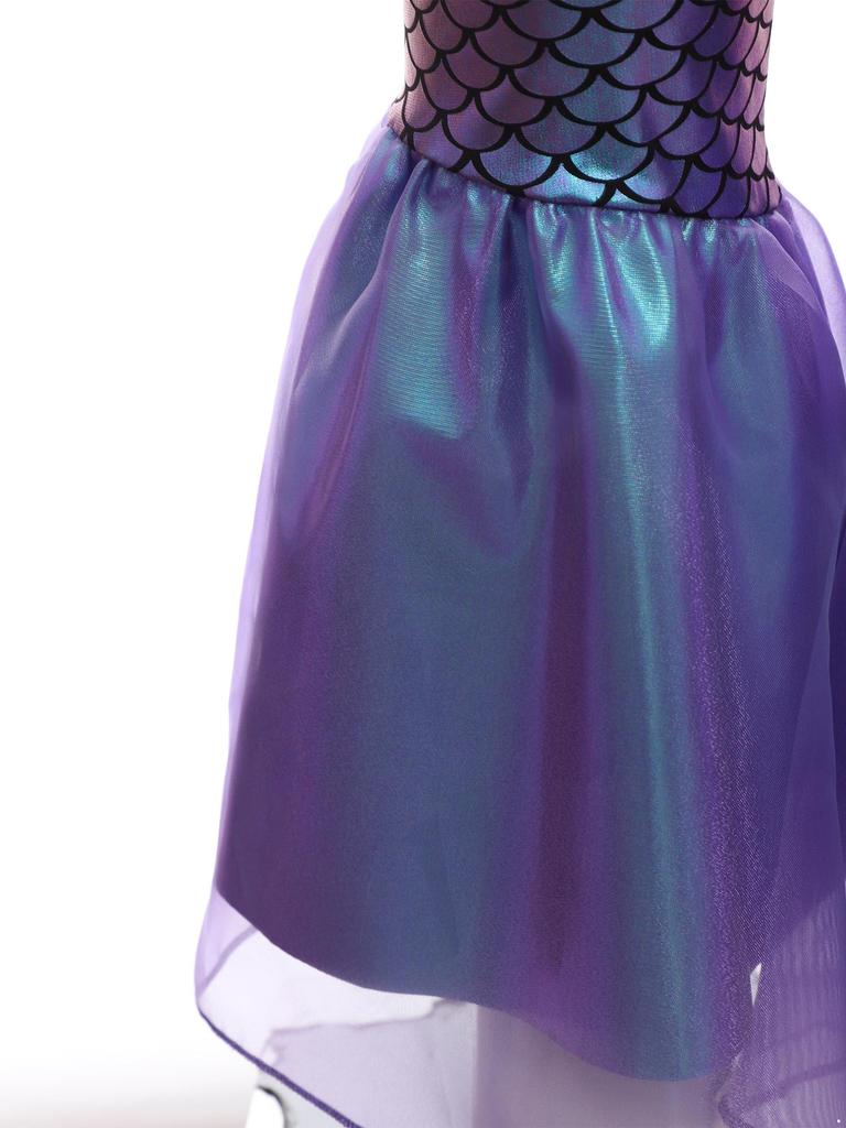 Girls Mermaid Cosplay Costume Sleeveless Flared Jumpsuit Fish Scales Design Halloween Party Outfit