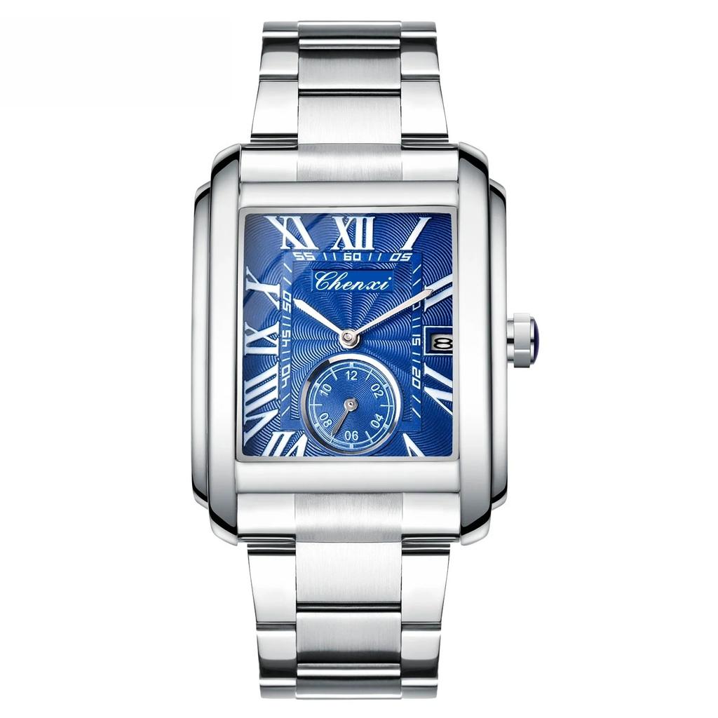 8216 Casual Men's Quartz Watch Fashion Square Waterproof Stainless Steel Strap Calendar Classic Business Watches for Men