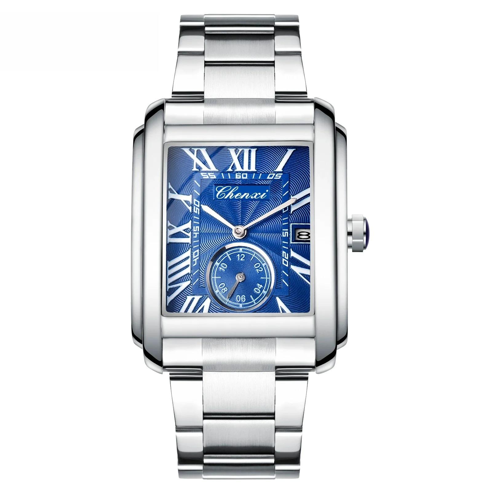 

8216 Casual Men s Quartz Watch Fashion Square Waterproof Stainless Steel Strap Calendar Classic Business Watches for Men чорний