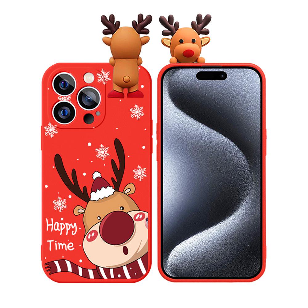 Christmas Snowman Cartoon Elk Relief Doll Phone Case for Apple 15/14 Pro Max.