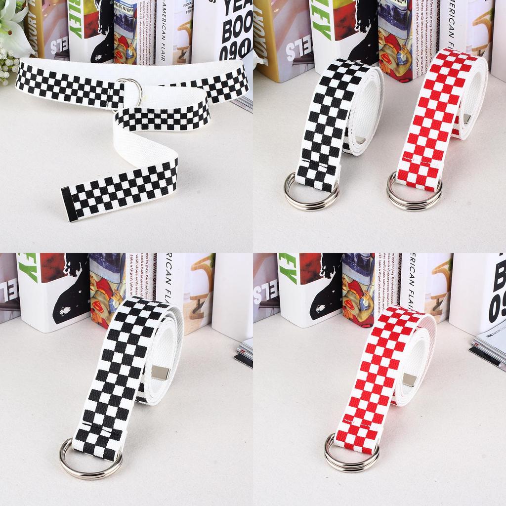 Nylon Weave Belt With Double Ring Buckle And Checkered Design For College Students