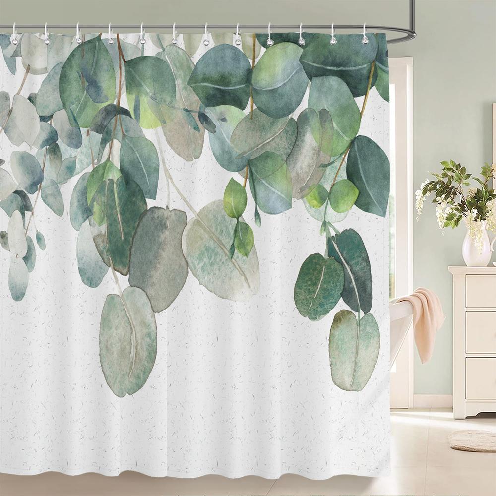 Minimalist Art Leaves Plant Shower Curtain Polyester Fabric Bathroom Decoration Shower Curtain 180*180CM with Hooks