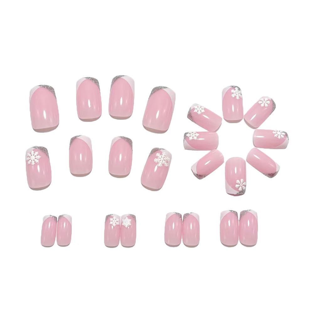 Punte per Unghie Rosa Sogno di Neve: Unghie Finte Corte Semplici, Traslucide, Rosa Nude con Glitter Argento per French Wearable