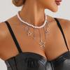 Accessories, Hollowed-Out Pentagram Fringed Design Necklace, Retro Imitation Pearl Collarbone Chain Spice Girl