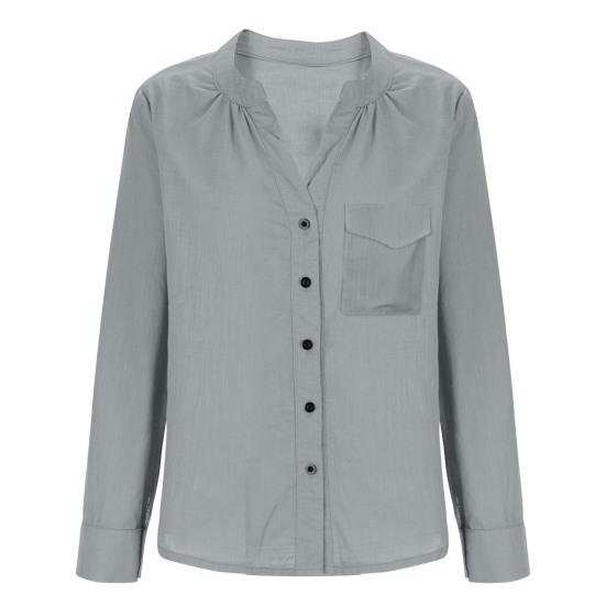 

Shirt V Neck Long Sleeve Spring Summer Button Down Casual Tops with Flap Pocket Office XL