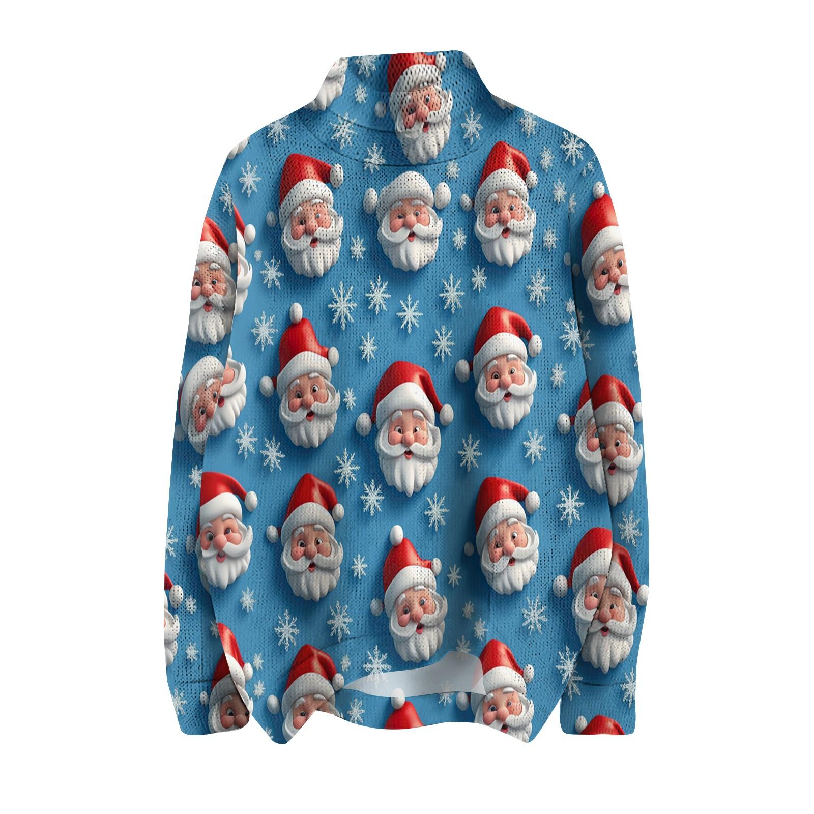 

Женская мода, повседневная водолазка с круглым вырезом и длинными рукавами, с рождественским принтом, трикотажный топ XXXL синий