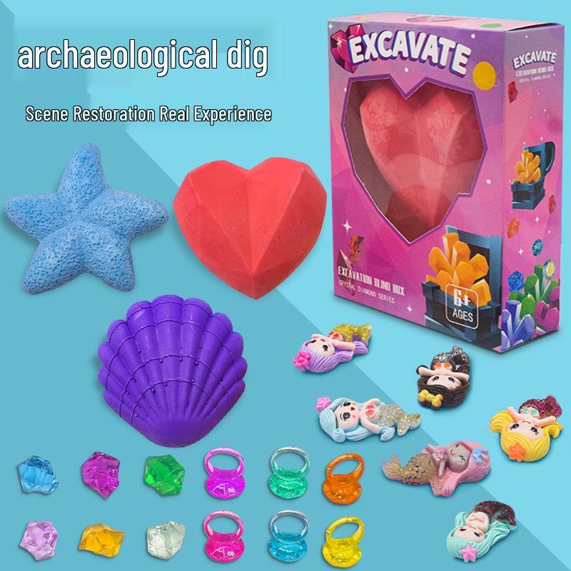 Children's DIY Archaeological Dig Kit: Mermaid, Dinosaur Fossils & Gemstones