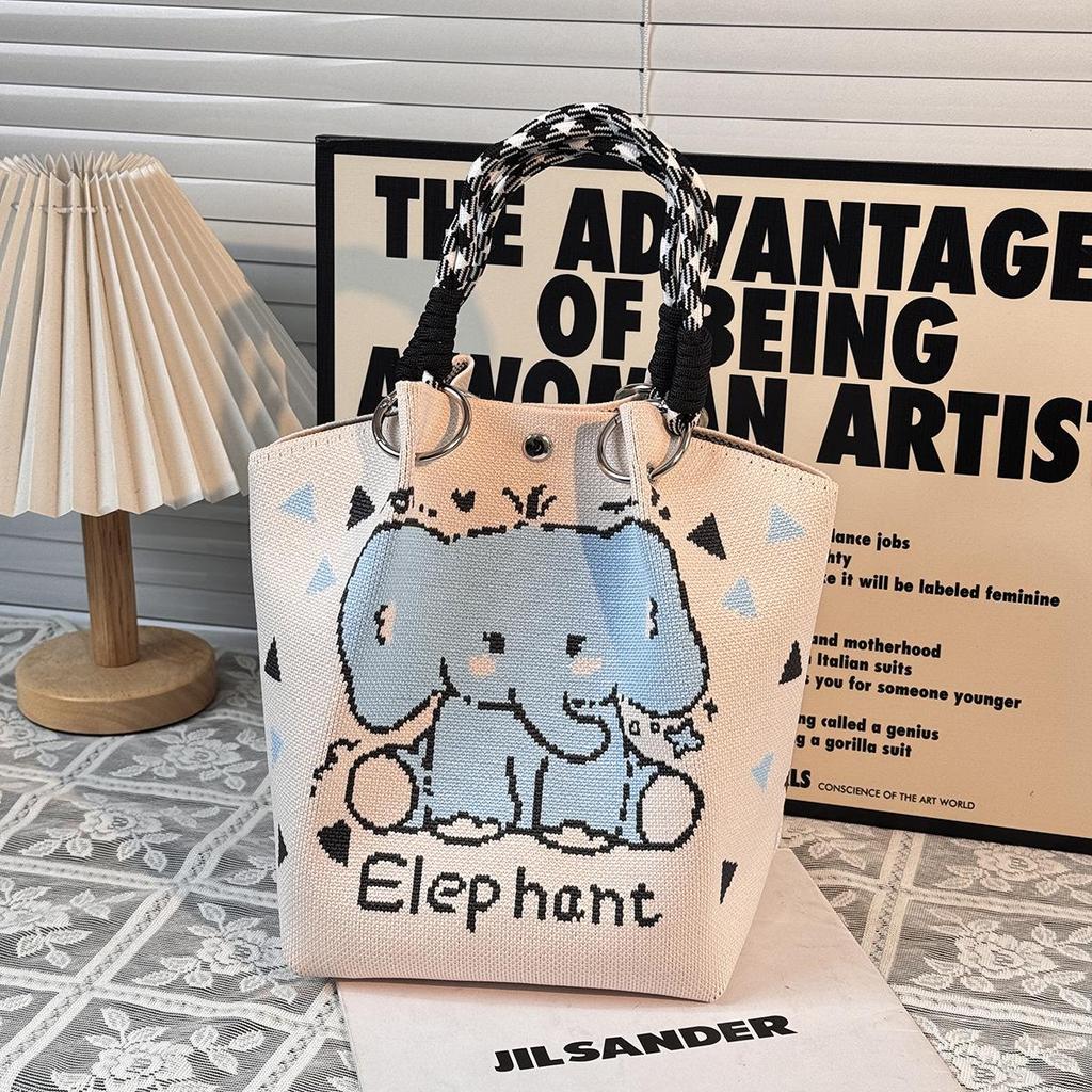 Handtasche mit großer Kapazität im japanischen und koreanischen Strickstil - Tragbare, pendlerfreundliche Tragetasche mit einem kleinen quadratischen Design für diverse Gegenstände