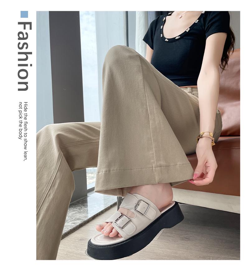 Khaki High Waist Retro Flare Jeans for Women - Slimming Fit, Wide-Leg, Perfect for Spring & Autumn