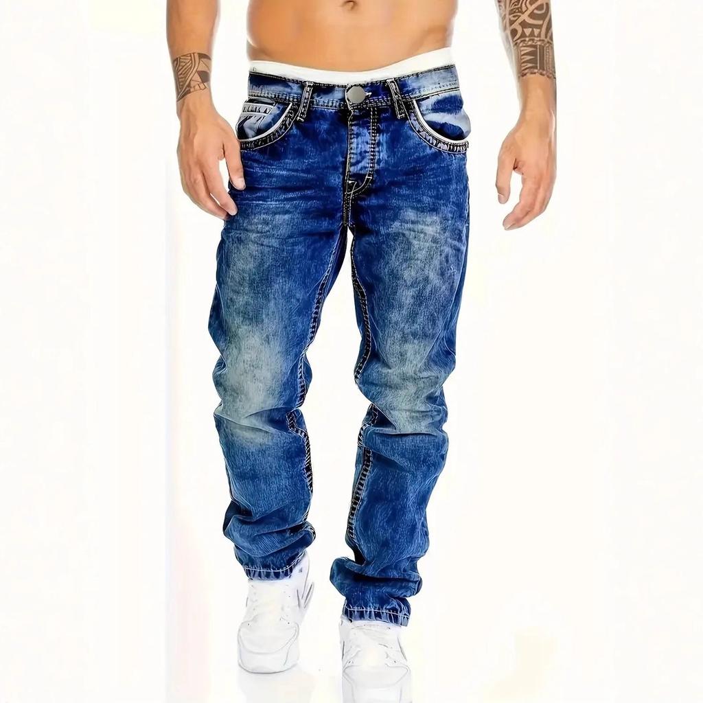 Nuovi Jeans Dritti in Denim da Uomo Street Washed Heavy Industry Esplosivi Elastici