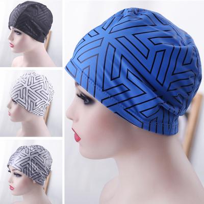 Geometrik Baskı Daralan Trim Rahat Unisex yüzme şapkası Yetişkin Kulak Koruyucu Yüzme Havuzu Şapka Yüzme Aksesuarları