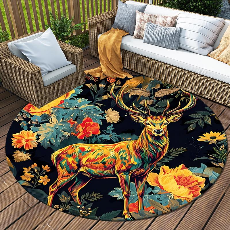 Deers Round Area Rug,Carpet Rug for Living Room Bedroom Sofa Playroom Decor,Non-slip Floor Mat