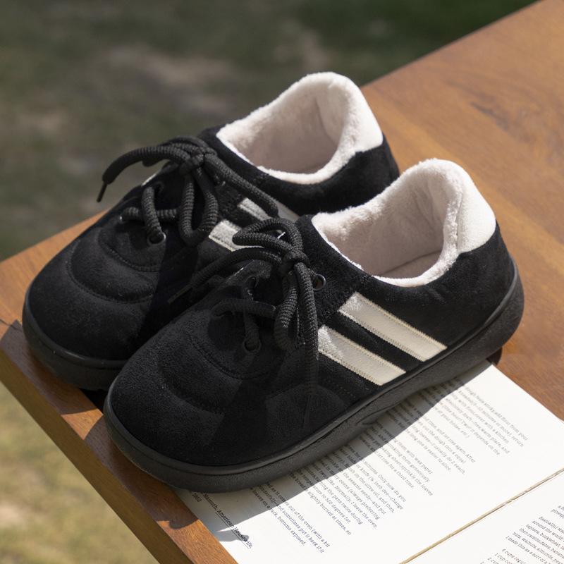 New Korean version striped all-inclusive heel cotton shoes autumn and winter household velvet warm and non-slip shoes and cotton shoes outside