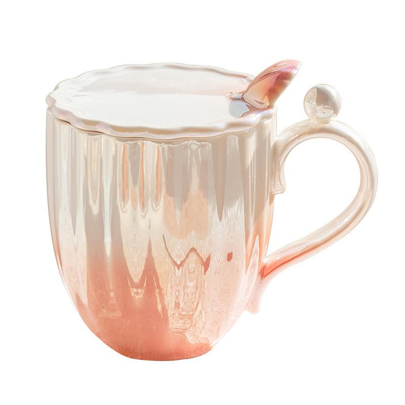 Cream Glue Shell Pearl Ceramic Cup With Lid Girls Water Cup Couple Household Coffee Cup Ceramic Cup