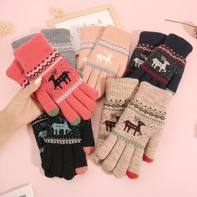 Touch Screen Gloves Women's Winter Stall Velvet Thickened Cold-proof Deer Wool Warm Knitted Gloves