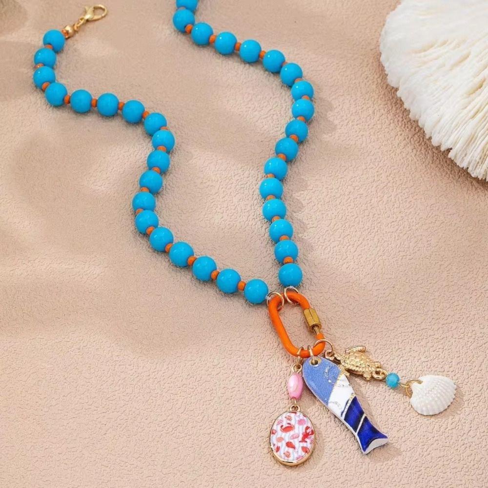 Ornaments Bohemian Resin Beaded Necklace Sea Series Beach Beaded Necklace  Holiday