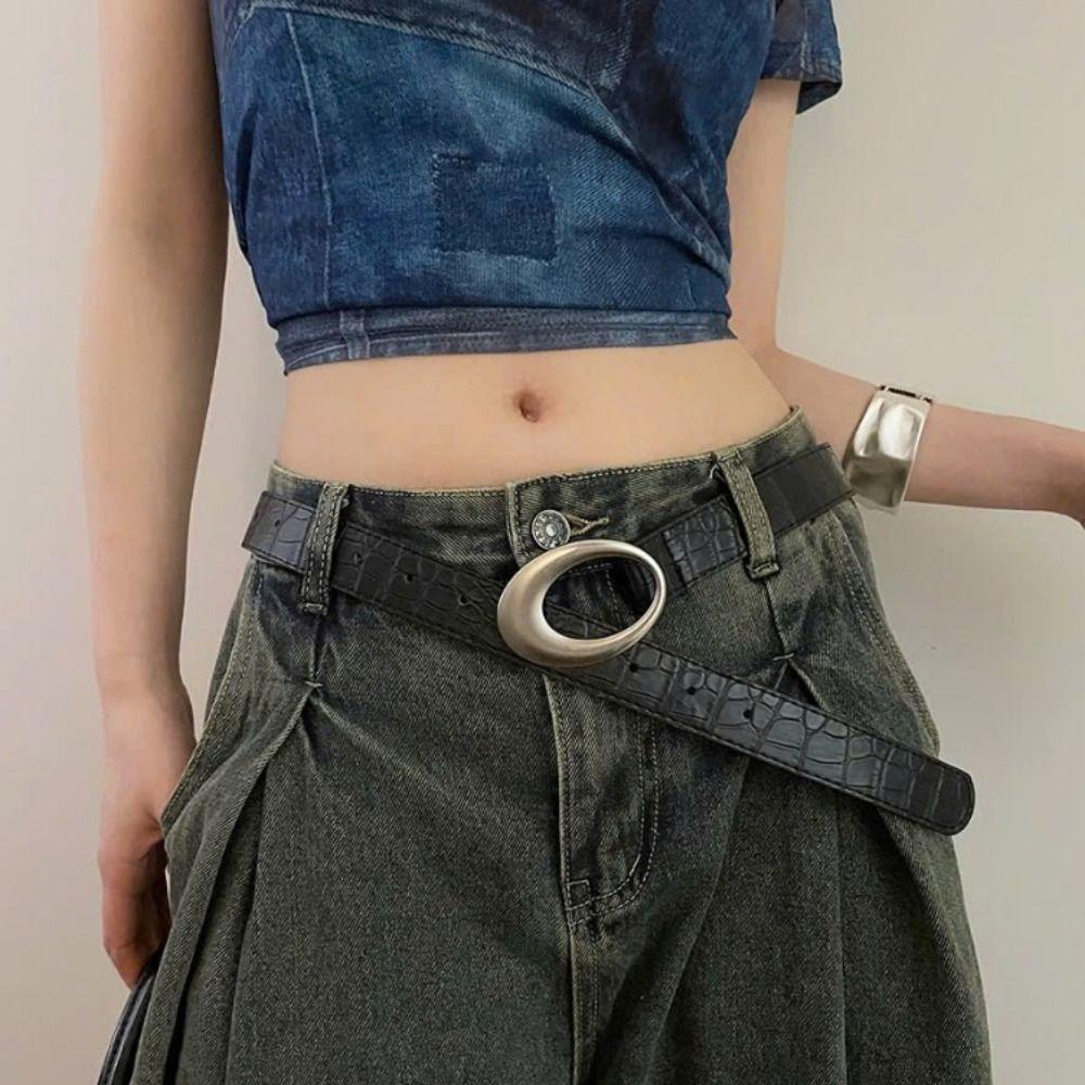 Harajuku Pu Leather Waistband Korean Style Jeans Waistband Adjustable Retro Y2k Belt  Lady