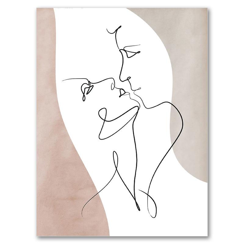 Love Heart Hands Line Girl Boy Abstract Nordic Posters And Prints Wall Art Canvas Painting Pictures For Living Room Decoration