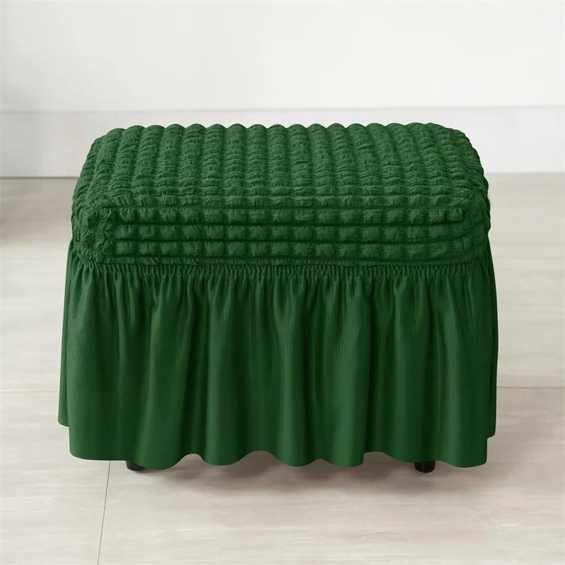 Funda con Falda de Seersucker para Taburete Reposapiés Elástica Spandex Cubre Otomana Color Sólido Antideslizante Lavable Fundas para Reposapiés para Sala de Estar