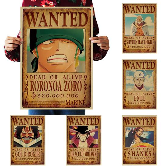 One Piece Affisch med Efterlyst-motiv Vintage Kraftpapper Tapet Dekorativ Målning Gåva