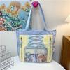 Gao Yan Niche Japanese Transparent Pain Bag Large-capacity Girl Multi-pocket Shoulder Messenger Bag College Student Class Tote Bag