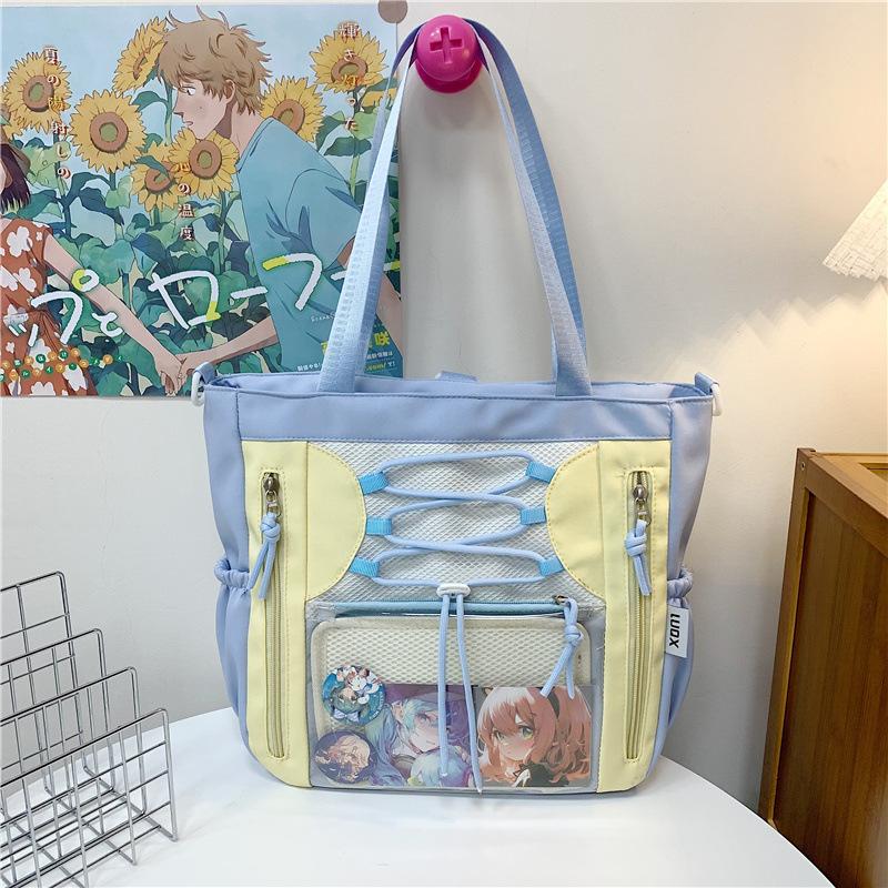Gao Yan Niche Japanese Transparent Pain Bag Large-capacity Girl Multi-pocket Shoulder Messenger Bag College Student Class Tote Bag