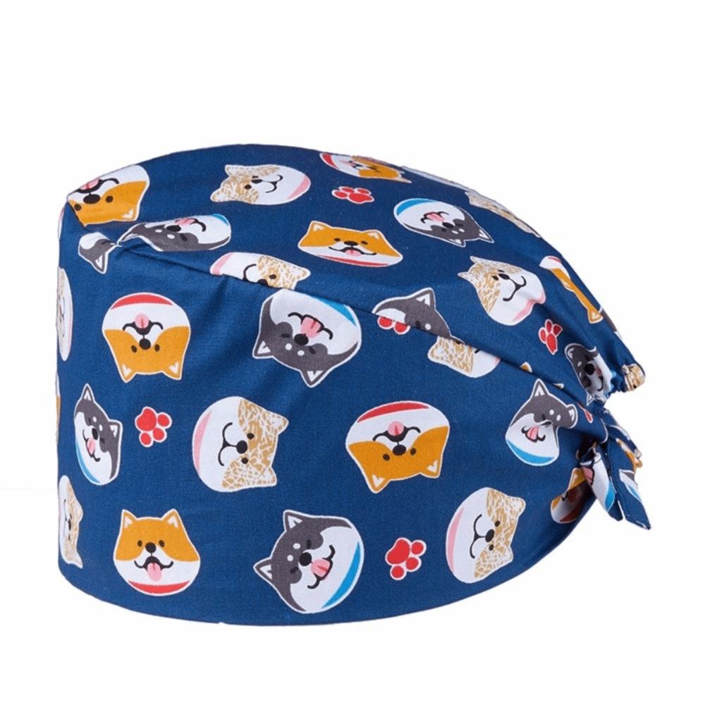 Unisex Cartoon Printing Scrub Cap Adjustable Buckle Print Design Lab Scrub Hat Breathable Soft Pure Healthcare Hats Pet Hospital