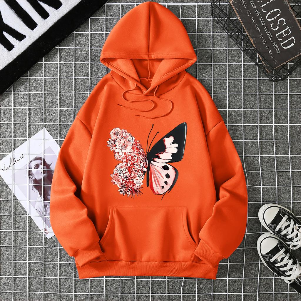 New European and American Trendy Peripheral Butterfly Printing Hooded Fleece Sweater Men's and Women's Sports